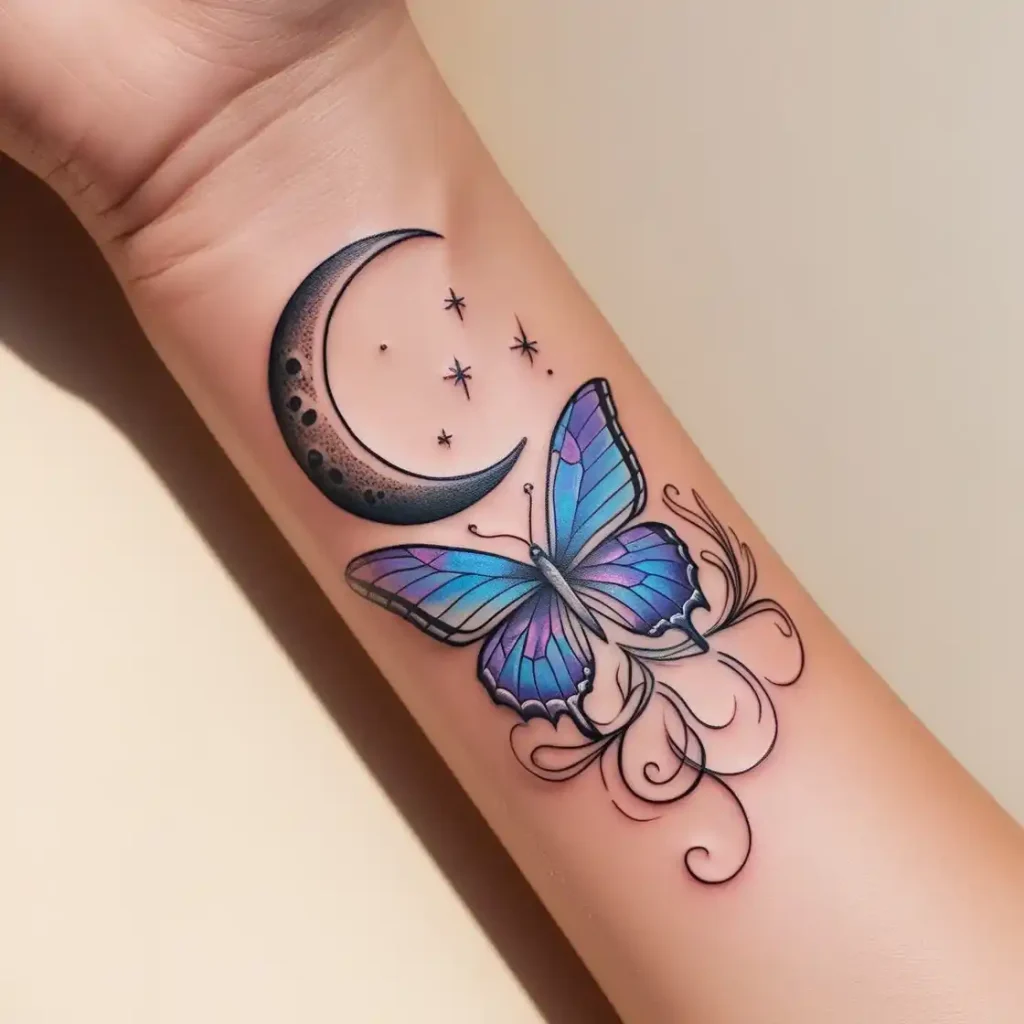 Butterfly and Crescent Moon Tattoo