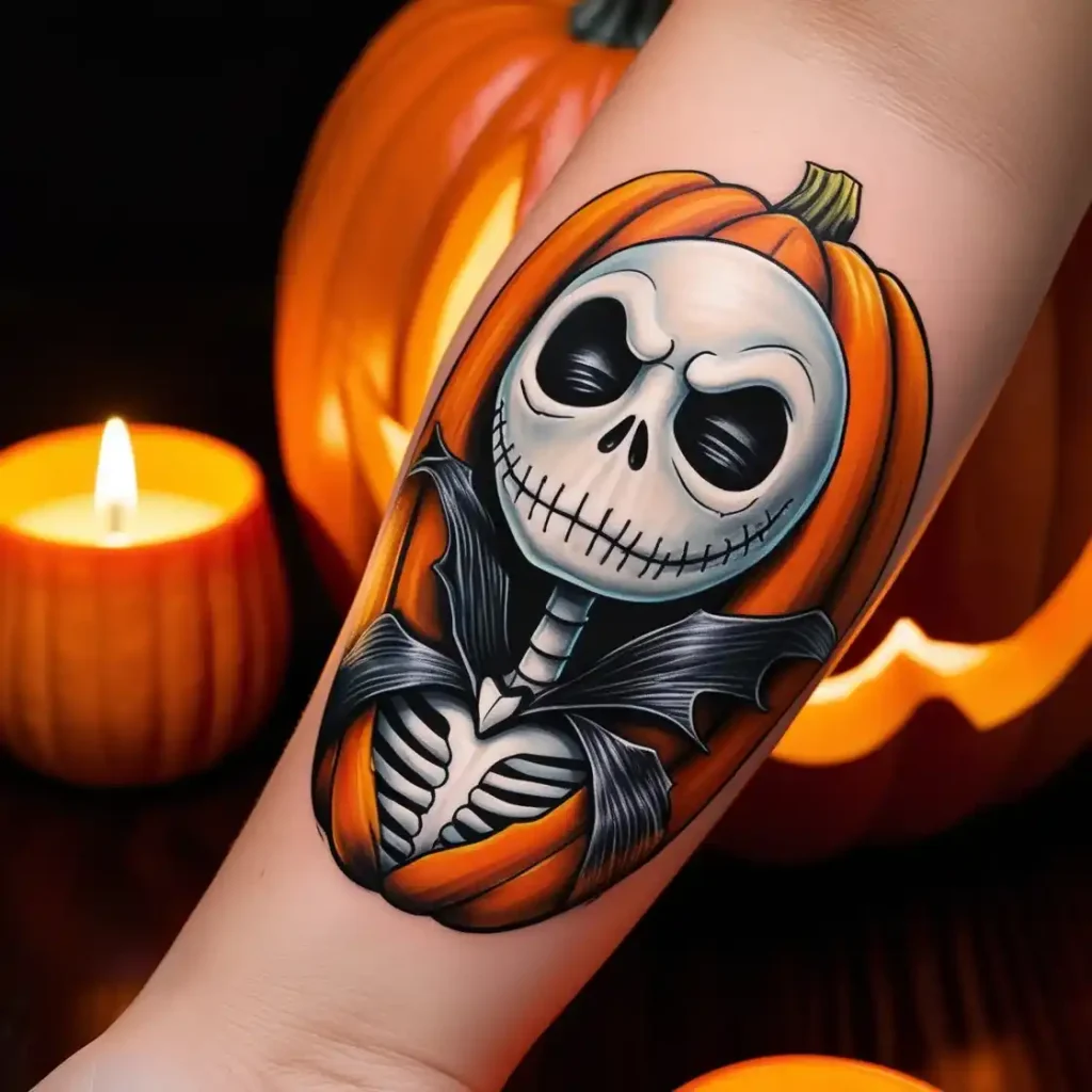 Jack Skellington’s Face with a Pumpkin Background