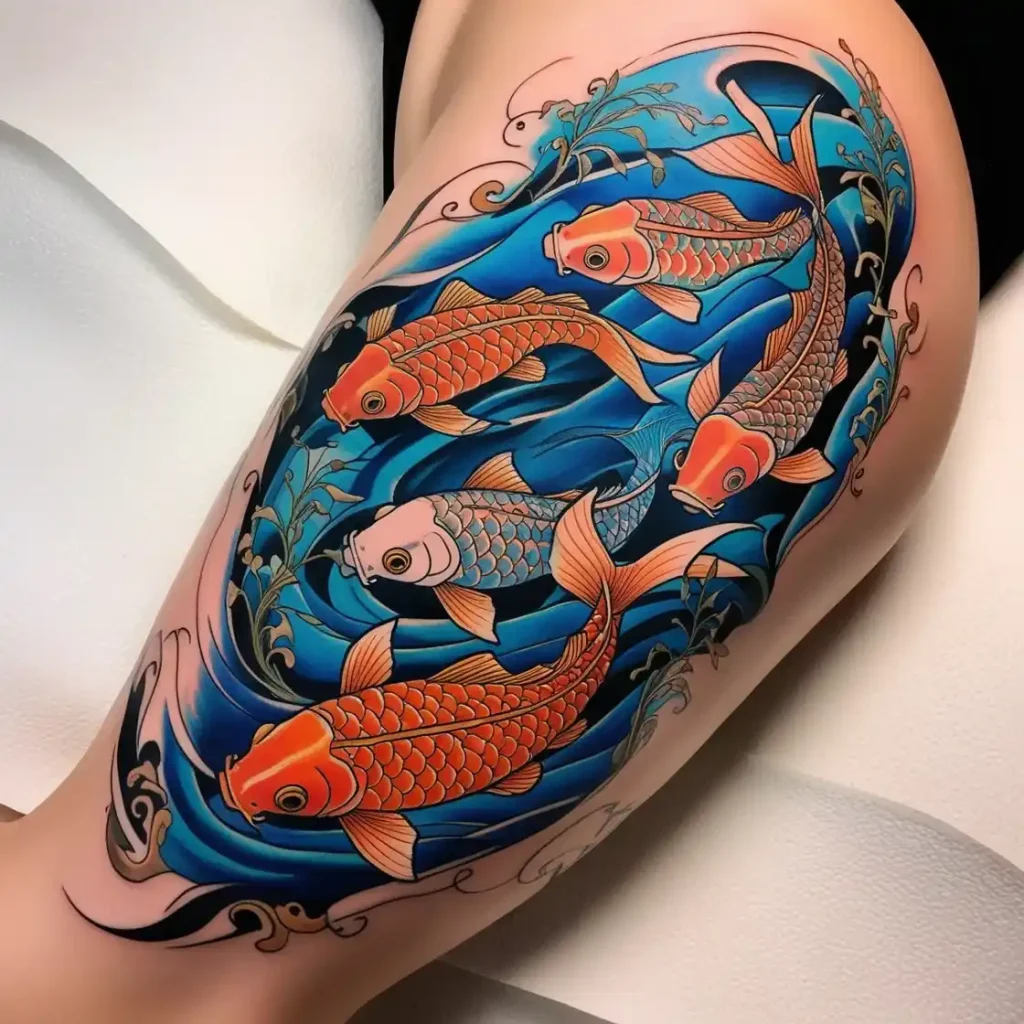 Koi Fish Swimming Upstream