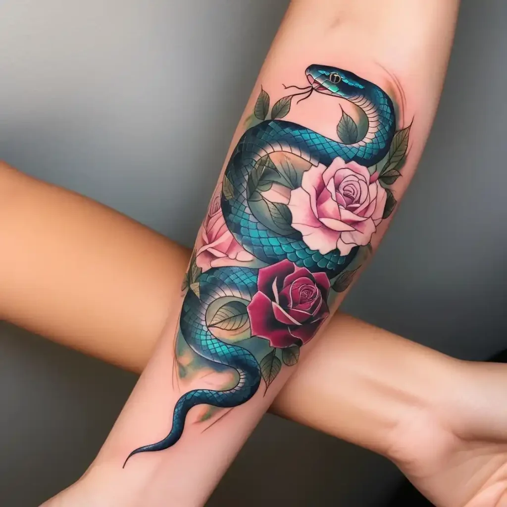 Snake Intertwined with Roses