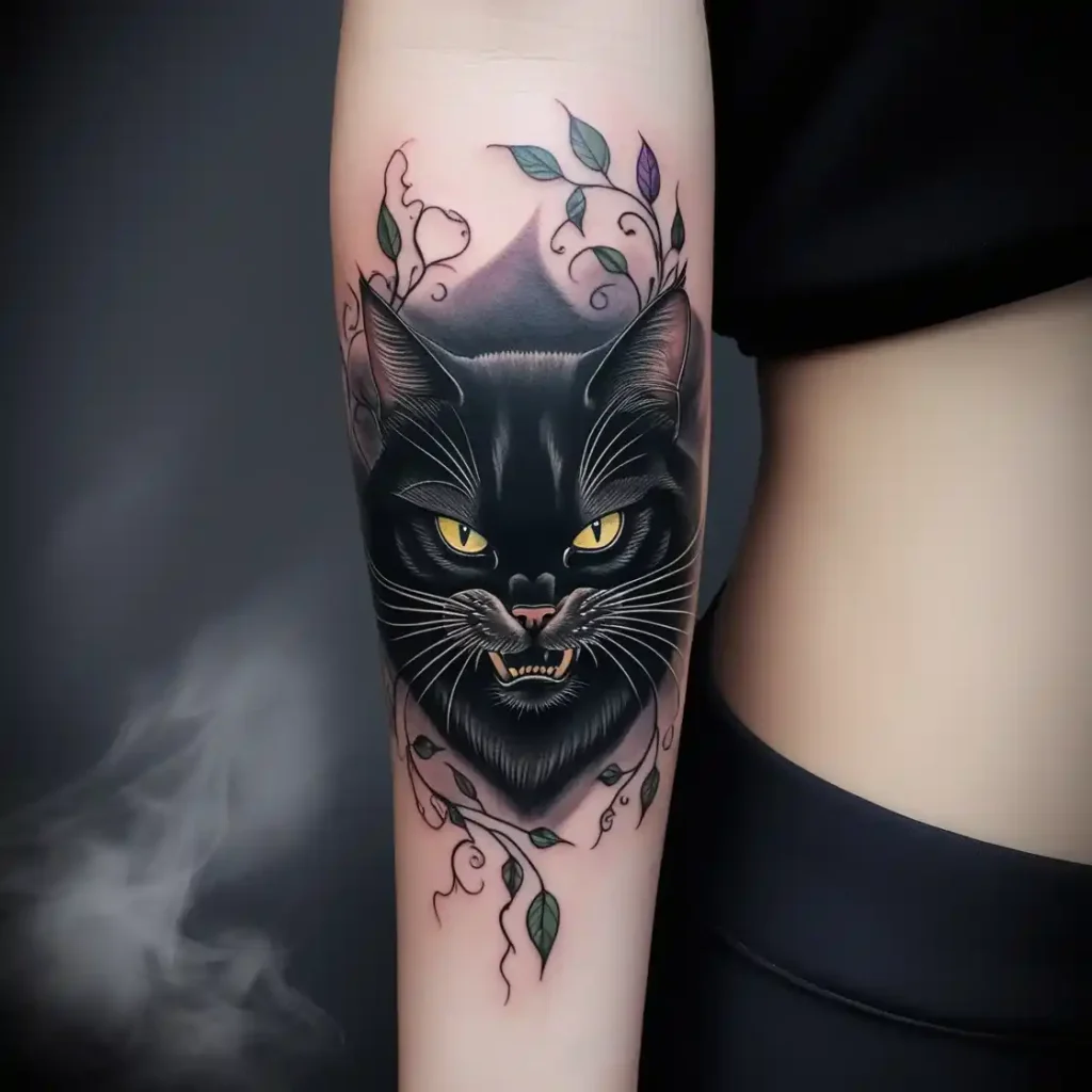 Creepy Black Cat Tattoo