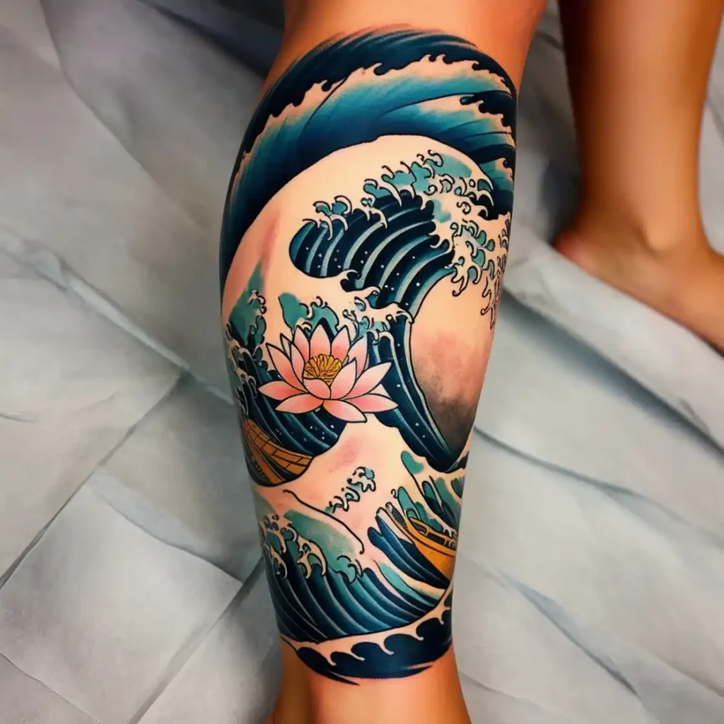 Wave and Lotus Flower