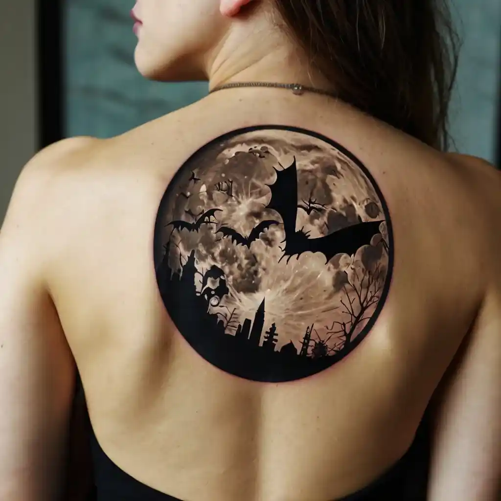 Full Moon with Bats Tattoo