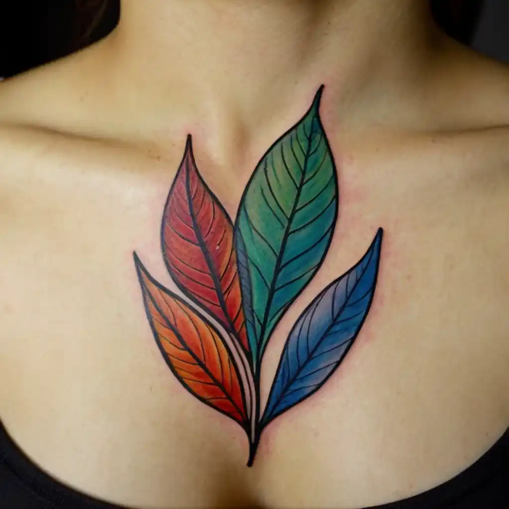 Leaf Outline with Abstract Colors