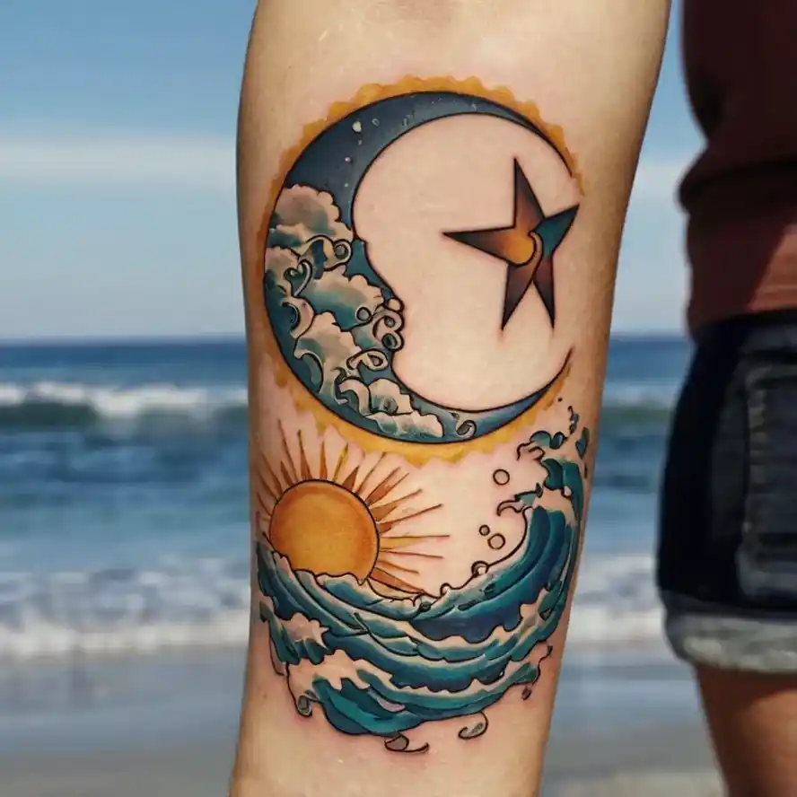 Sun and Moon with Ocean Waves