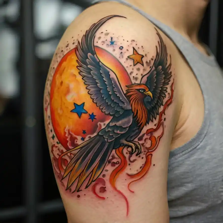 Phoenix with Moon and Stars