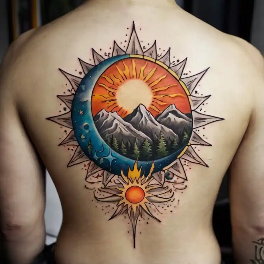 Sun and Moon with Mountains