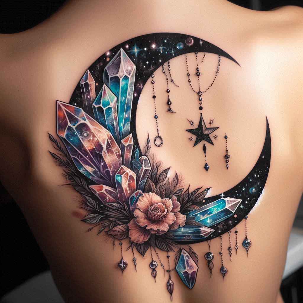 Crescent Moon with Crystals