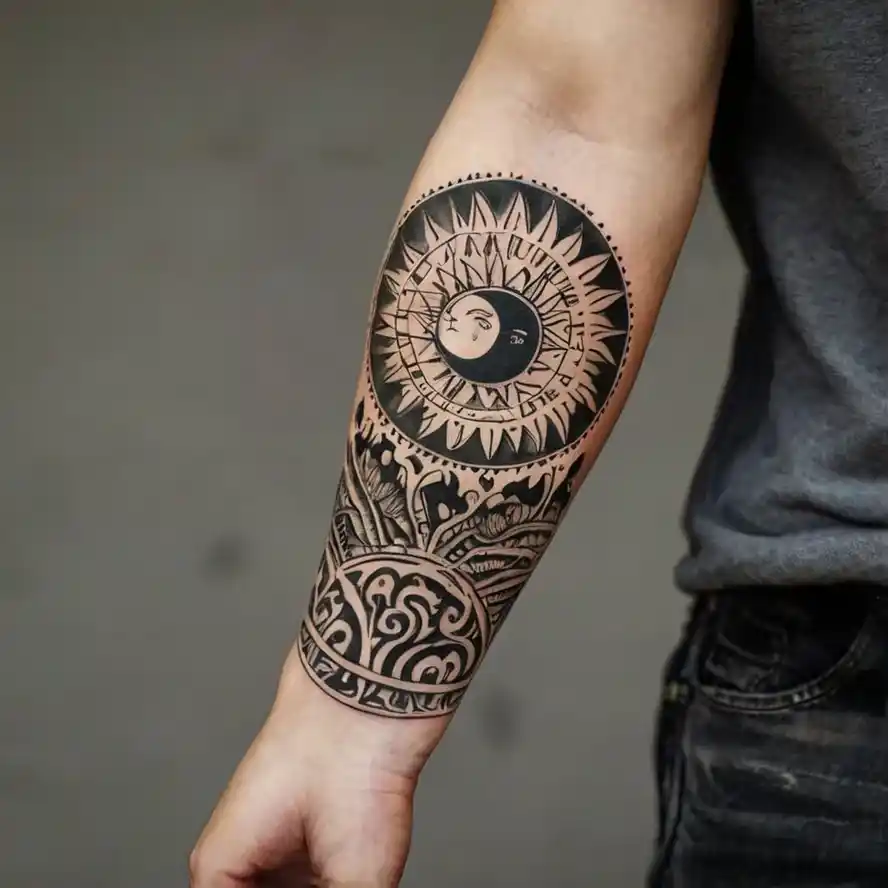 Sun and Moon with Tribal Patterns