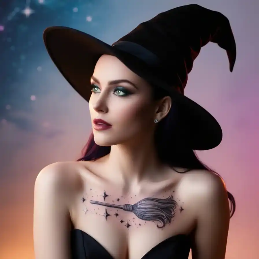 Witch Hat with Broomstick and Stars