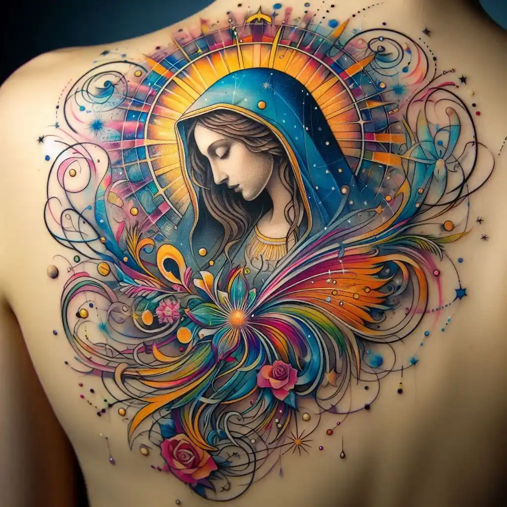 Abstract Mother Mary Tattoo