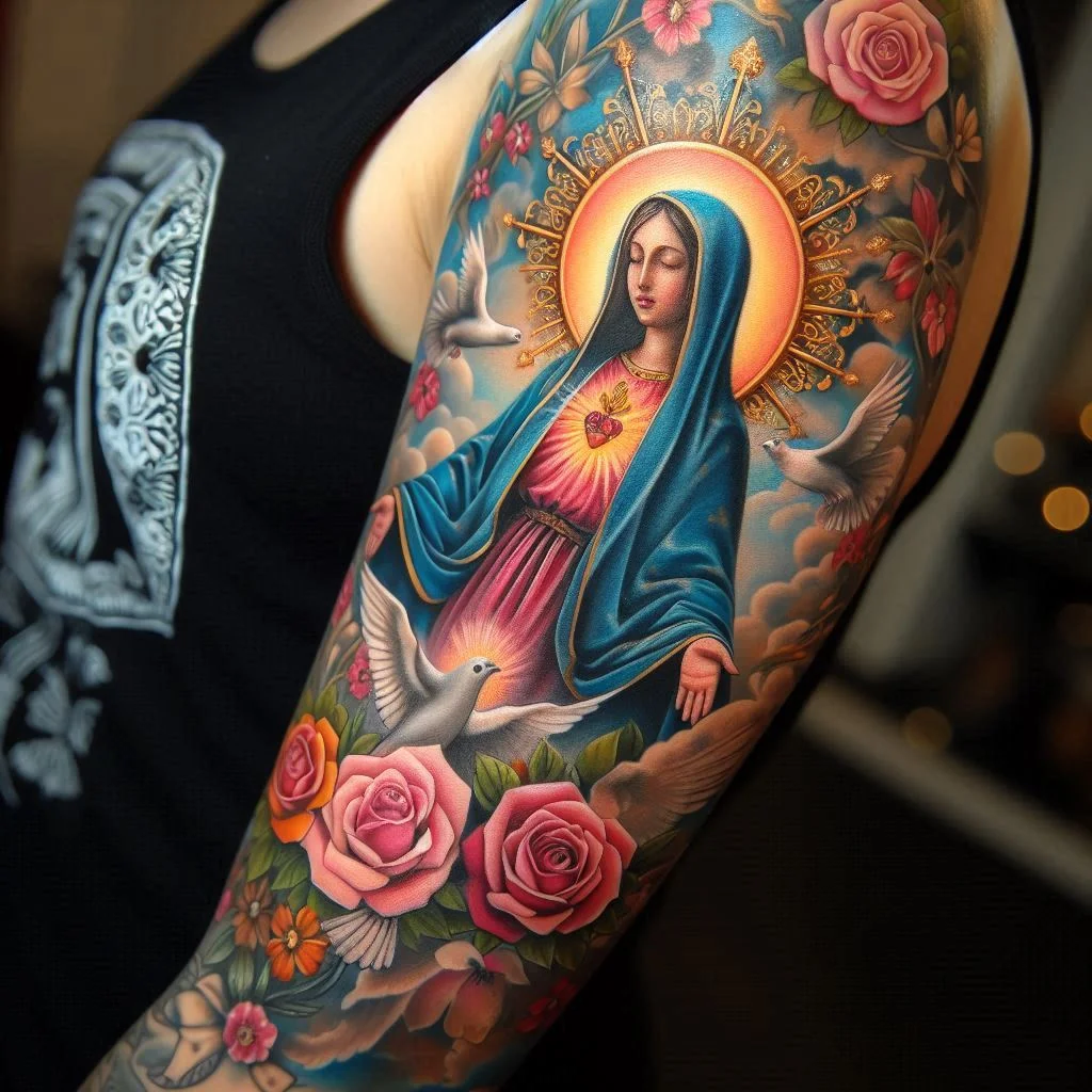 Half Sleeve Mother Mary Tattoo