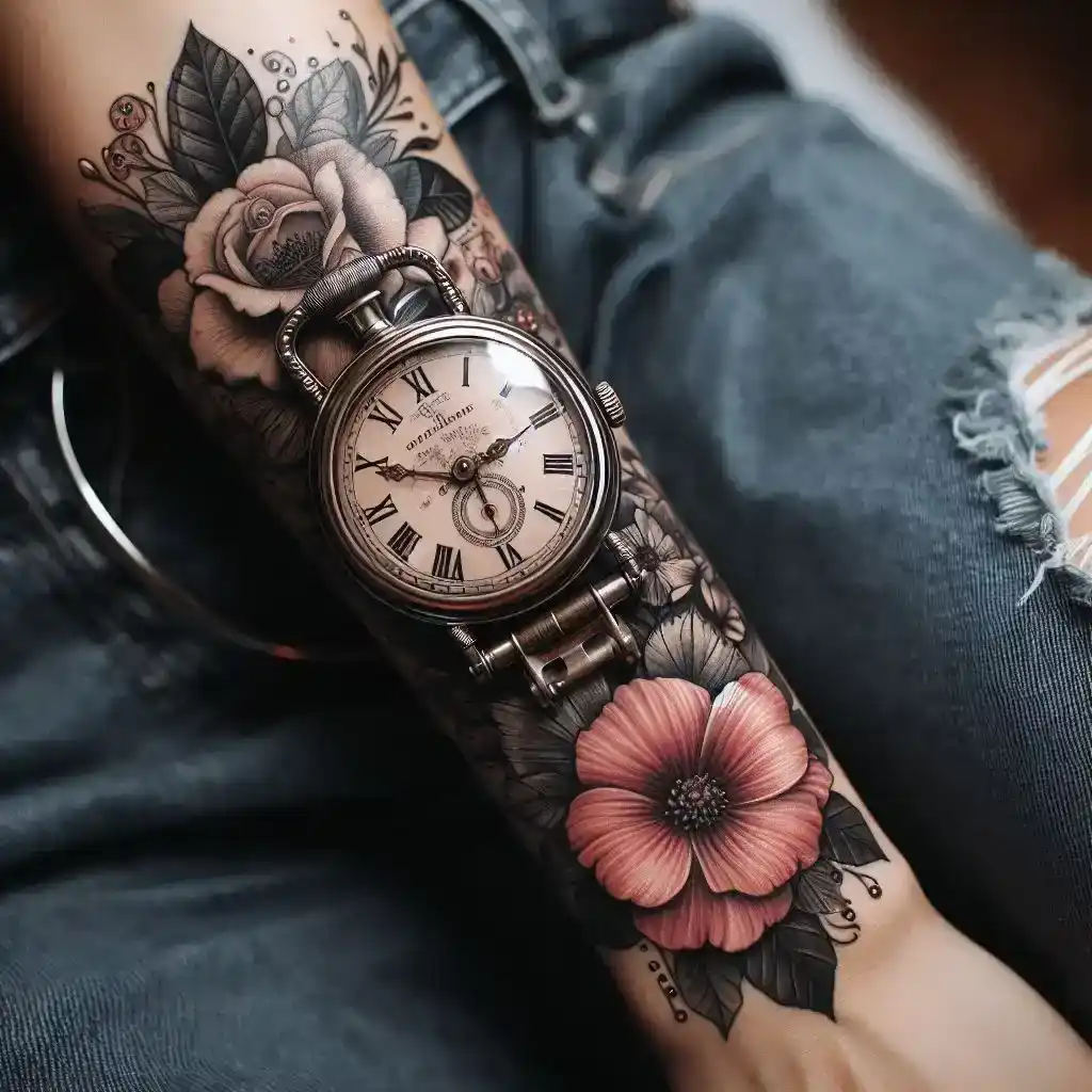 Timepiece and Flowers