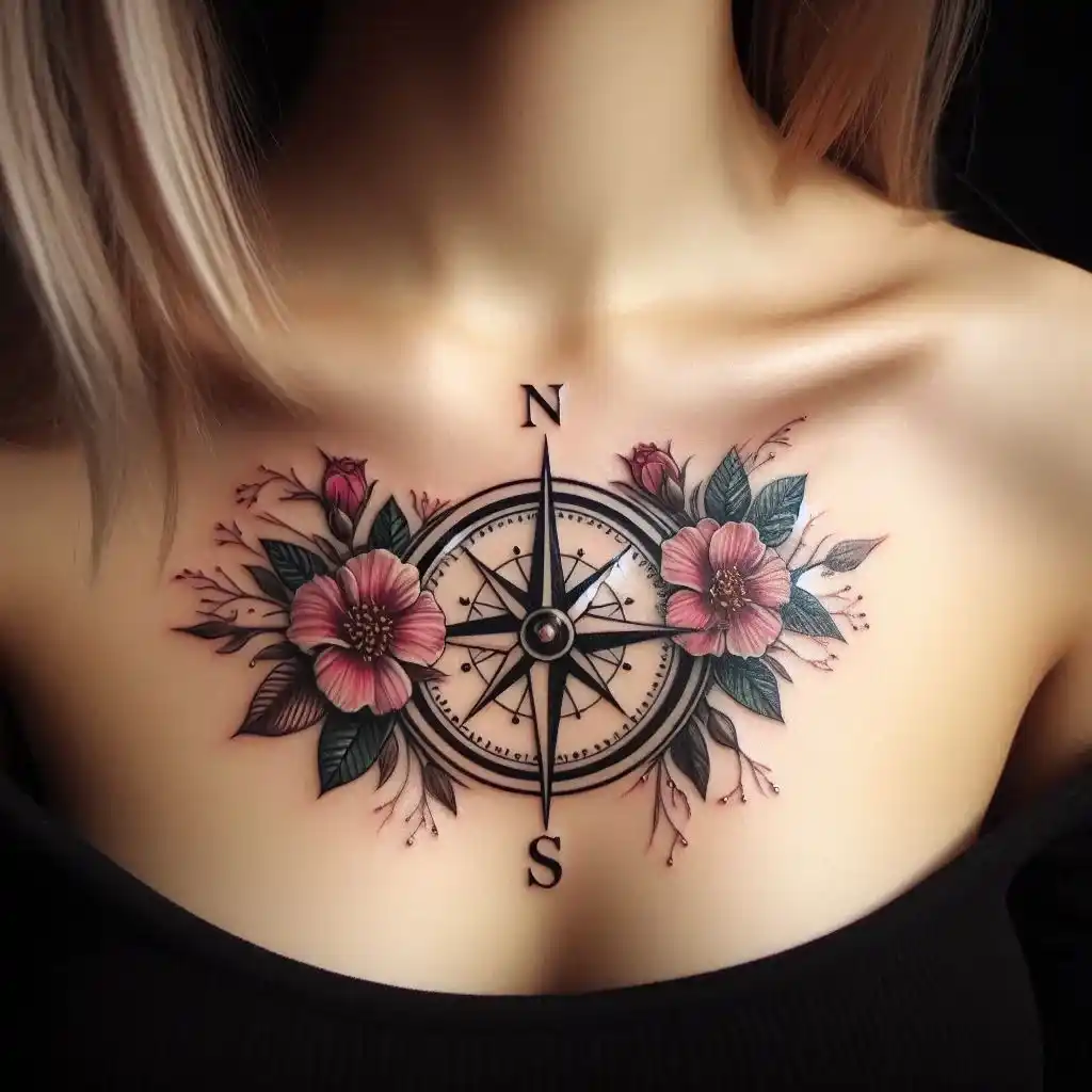 Compass Rose with Flowers