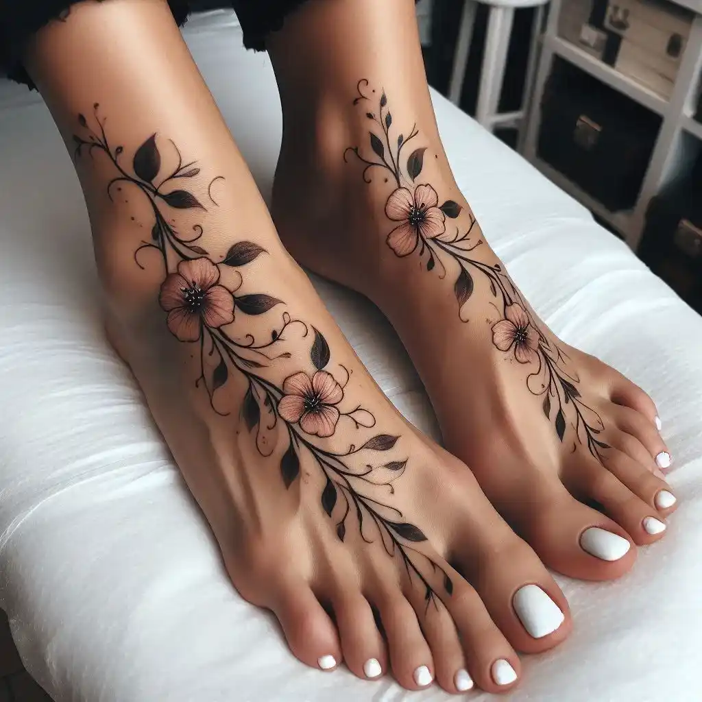 Delicate Floral Vine Tattoo