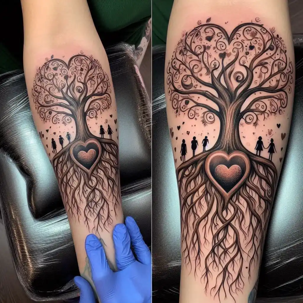 Family Tree with Roots Shaped as Heart