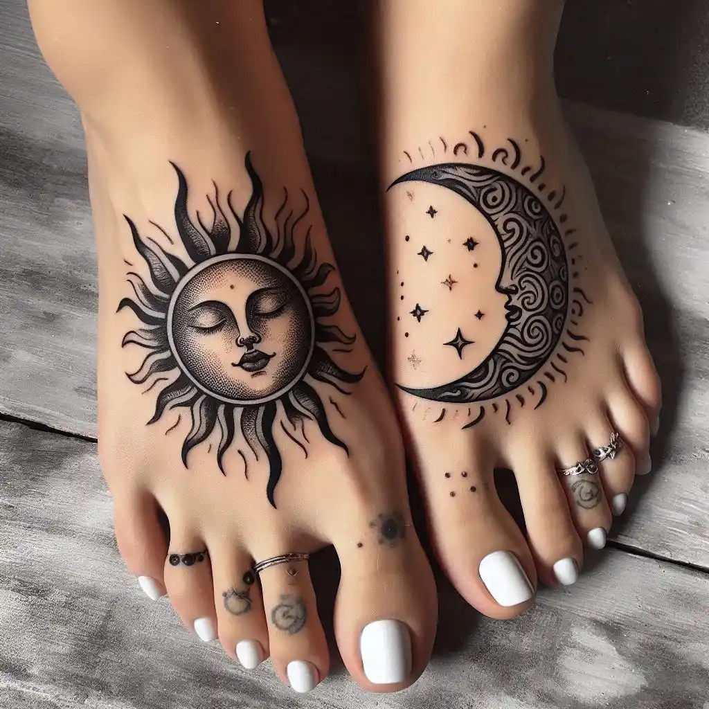 Sun and Moon Symbol Tattoo