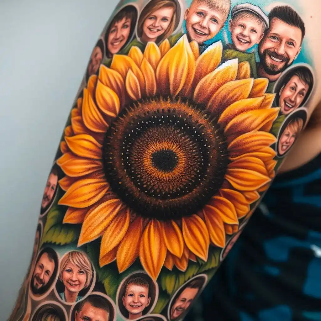 Sunflower with Family Faces
