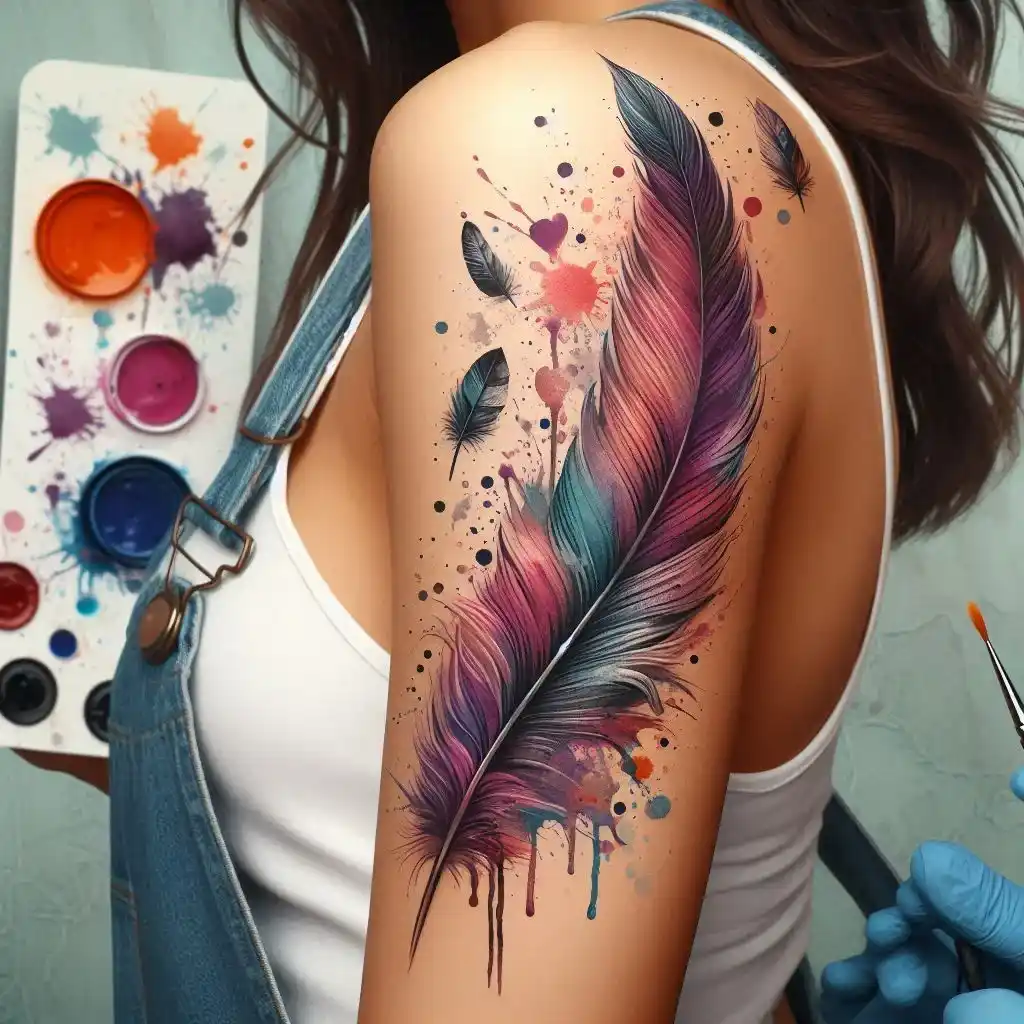 Watercolor Splatter Feather