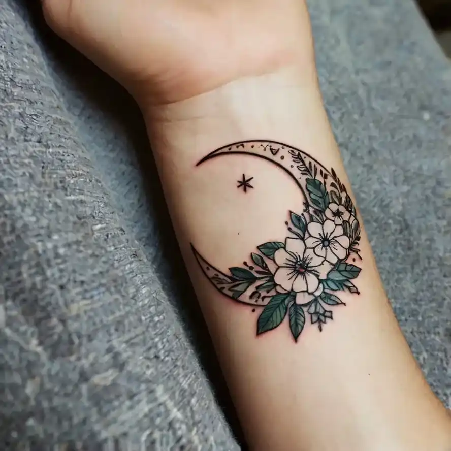 December Floral Crescent Moon