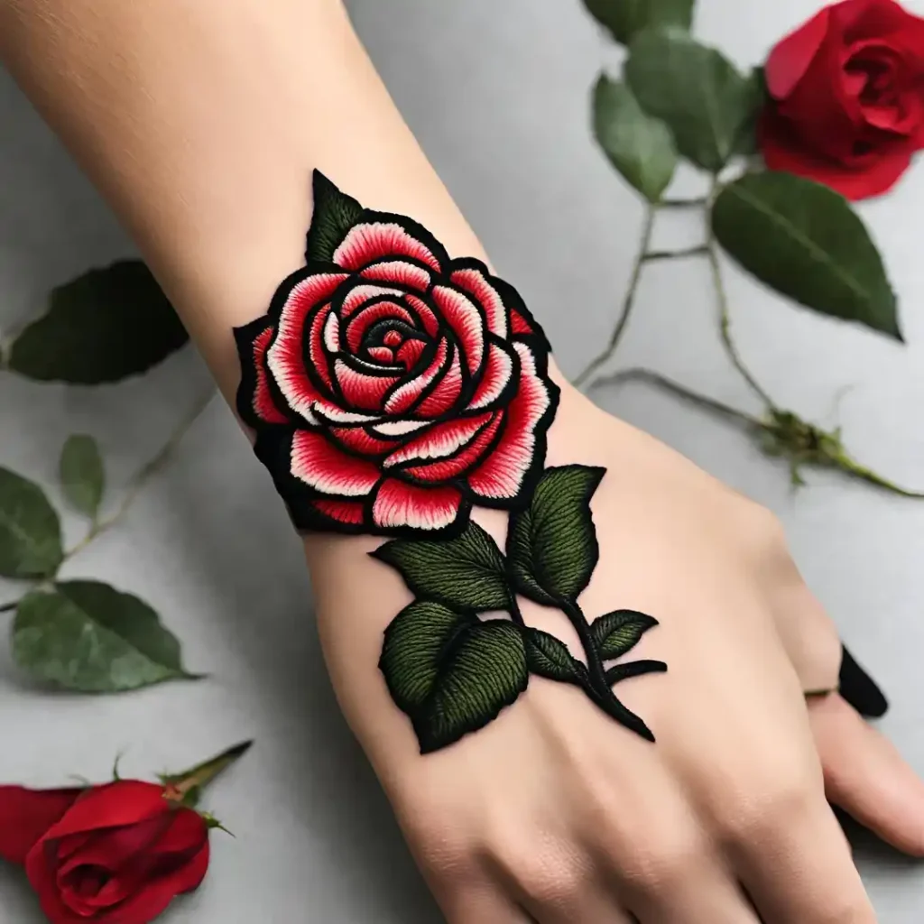 Traditional Rose Embroidery Tattoo