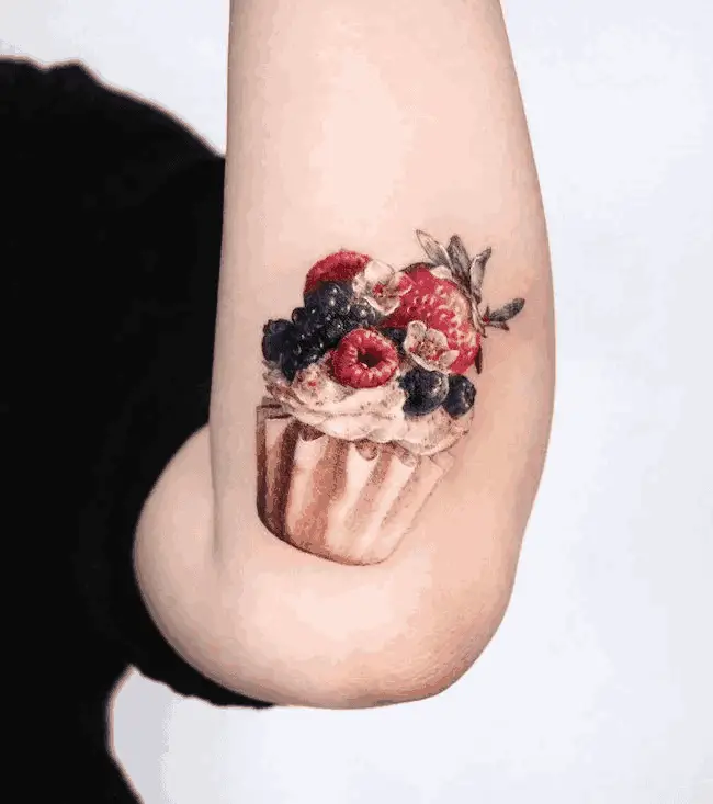 Berry Cupcake Tattoo On The Elbow