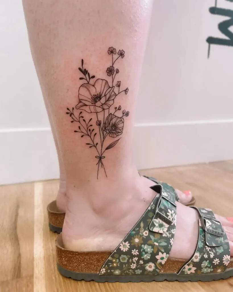 Blackwork Poppy Bouquet Tattoo