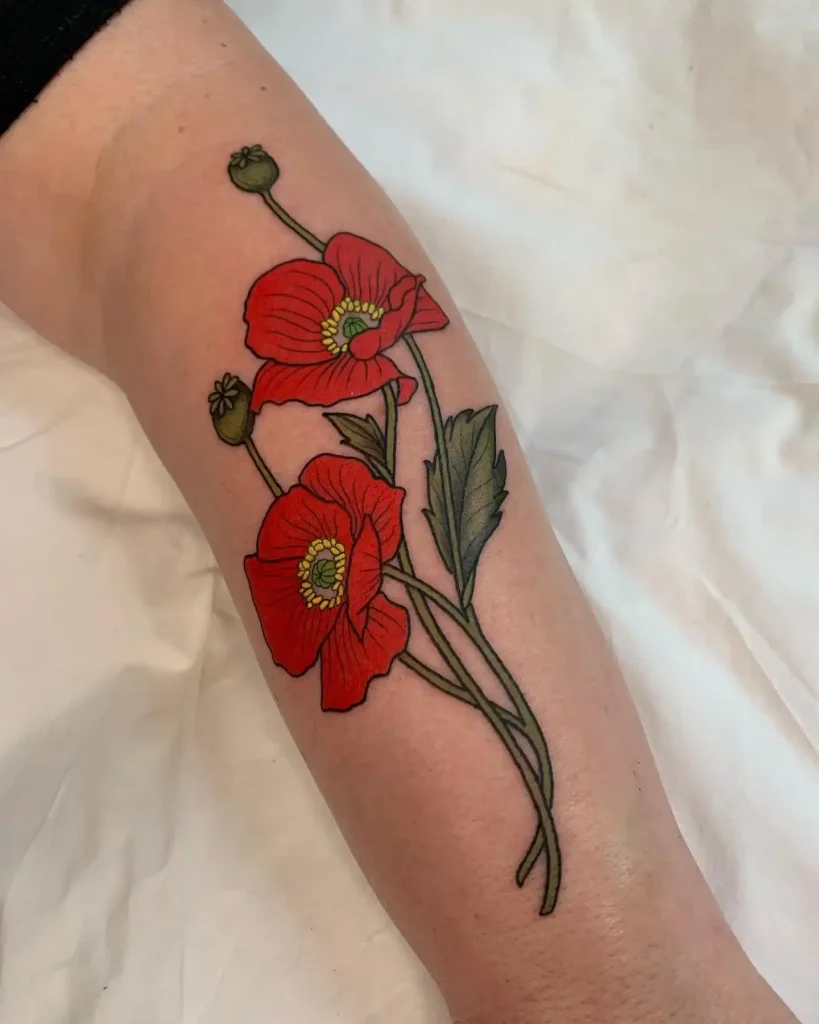 Bold Neo-Traditional Poppy Outer Forearm Tattoo