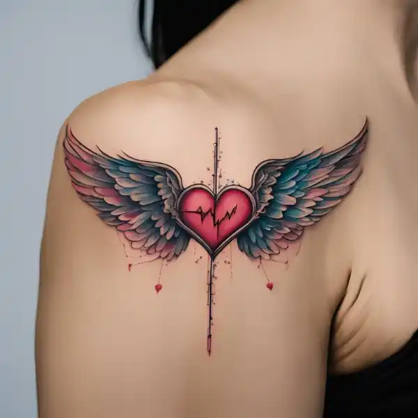 EKG with Wings Tattoo