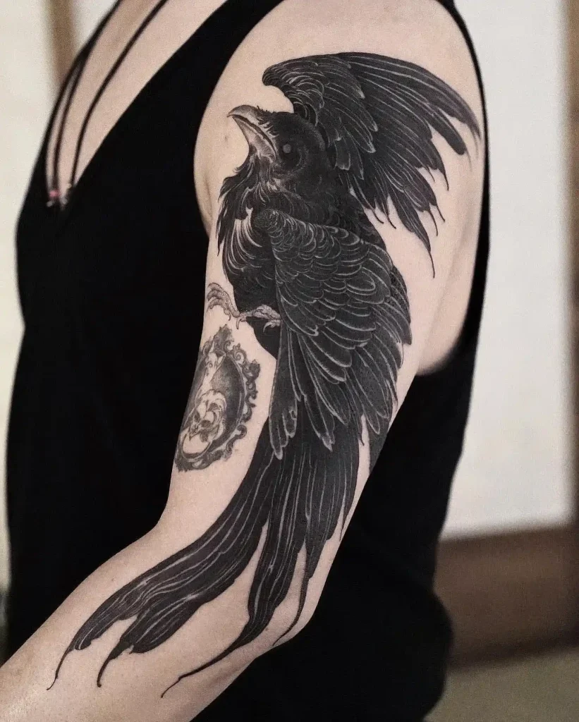 Gothic Crow Shoulder Tattoo for Men