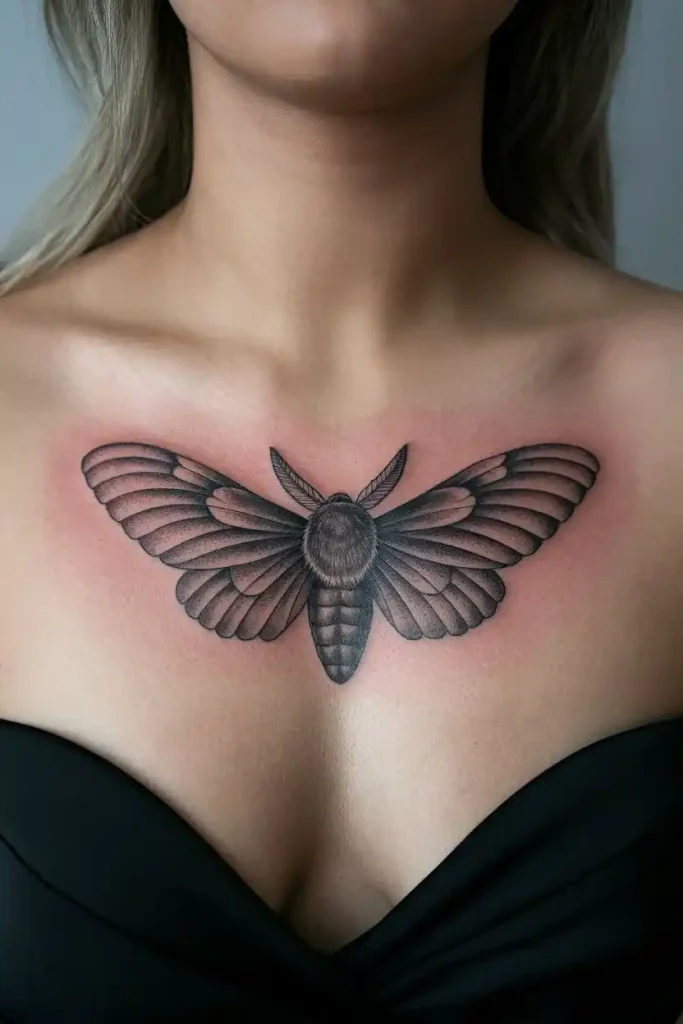 Moth Chest Tattoo for a Bold Symbol of Transformation