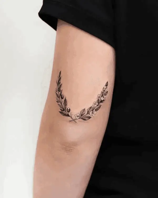 Olive And Hydrangea Branches Tattoo