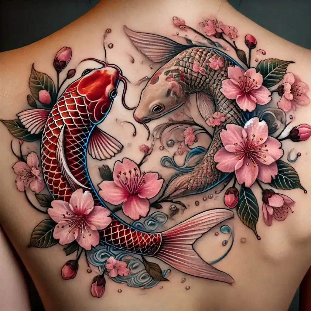 Sakura and Koi Fish