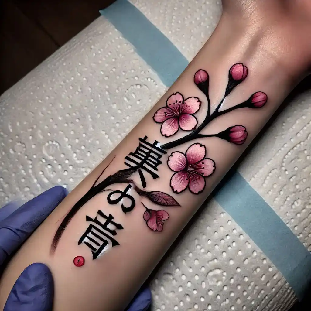 Sakura with Japanese Kanji