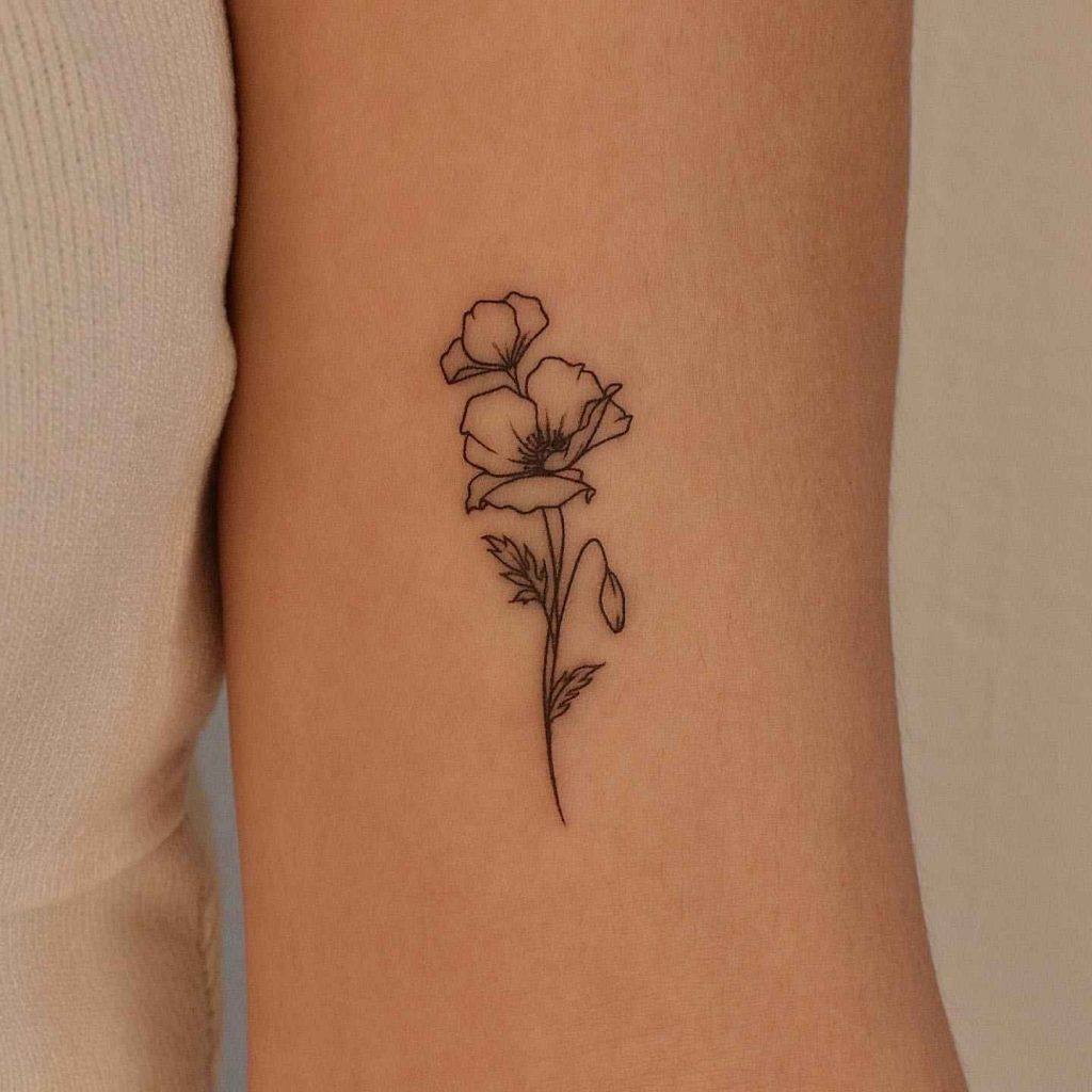 Simple Poppy Tattoo Over Biceps