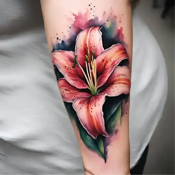 Single Stargazer Lily in Watercolor Style