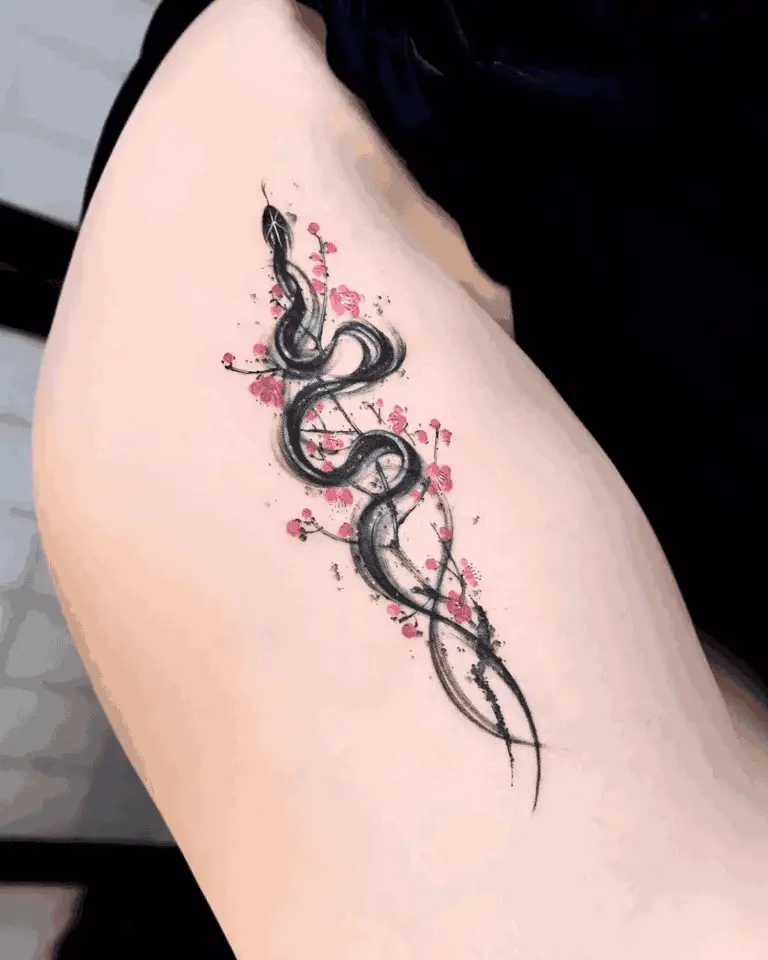 Snake And Cherry Blossom Tattoo 