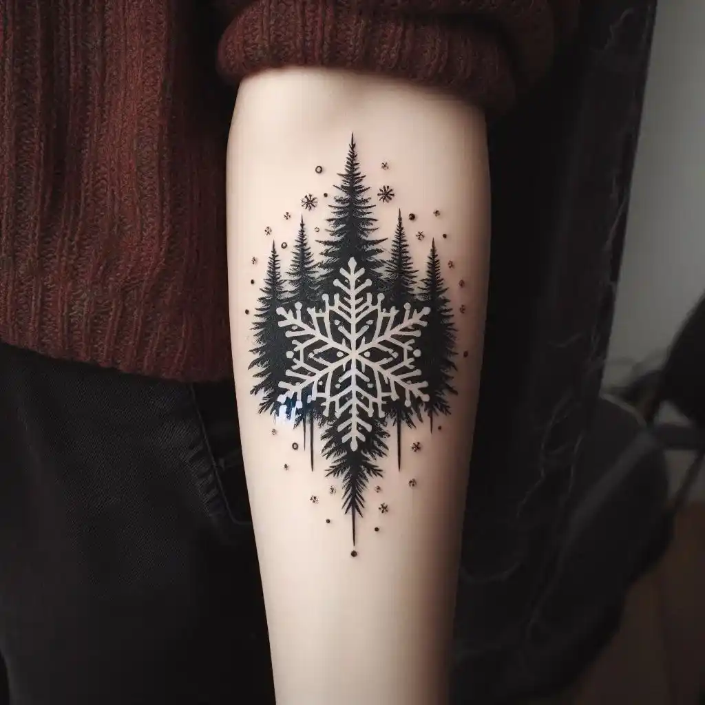 Snowflake with Pine Trees