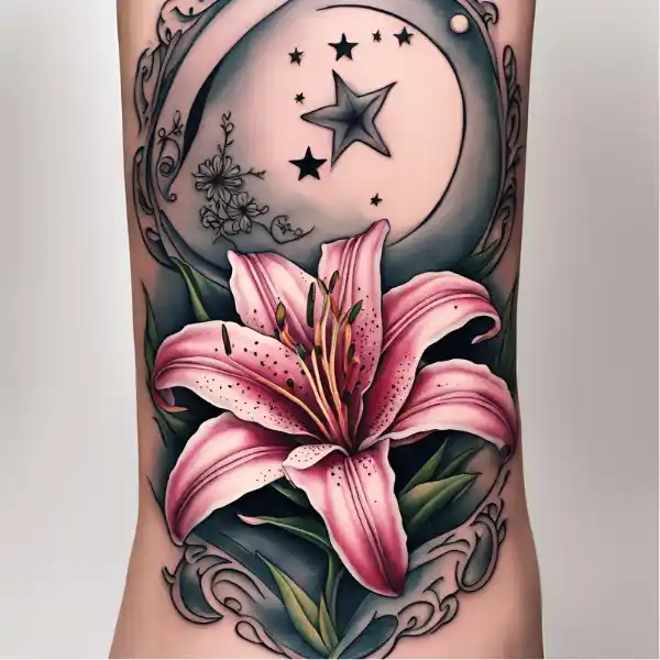 Stargazer Lily and Crescent Moon