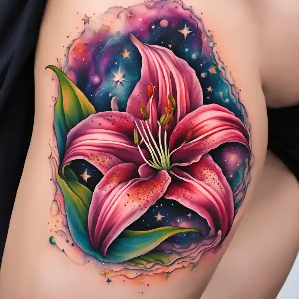 Stargazer Lily with Galaxy Background