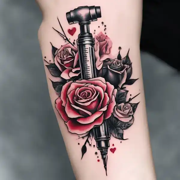 Syringe and Roses Tattoo