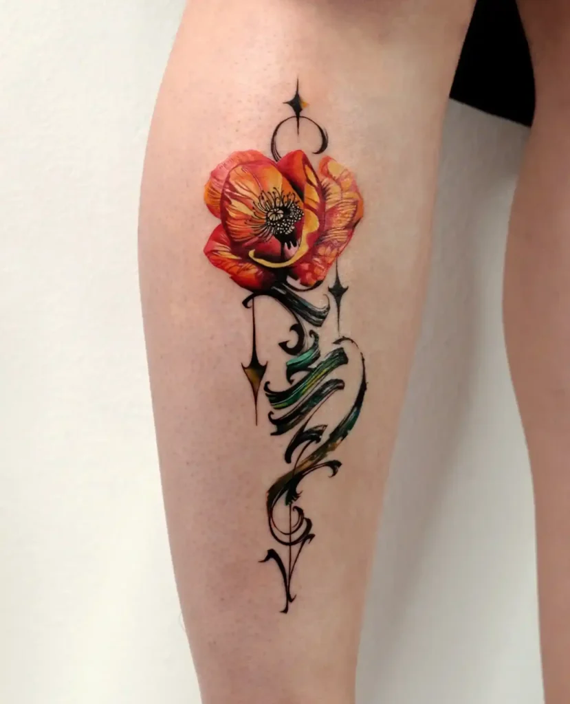 Unique Color Realism Poppy Tattoo