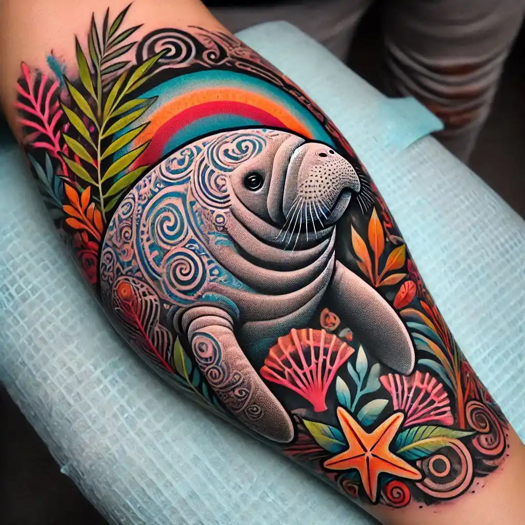 Abstract Manatee Tattoo