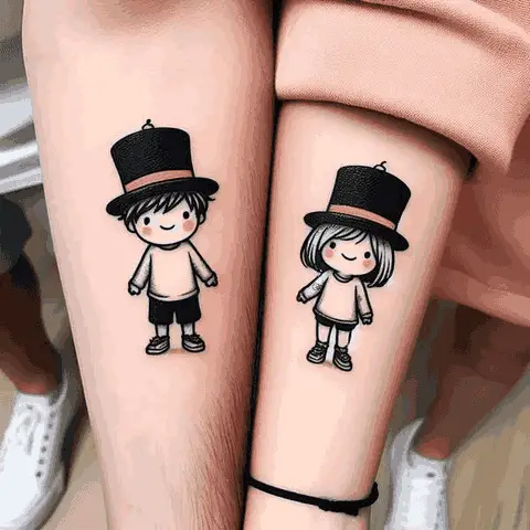 An Emblem Of Love: Contrasting Sibling Hat Tattoo