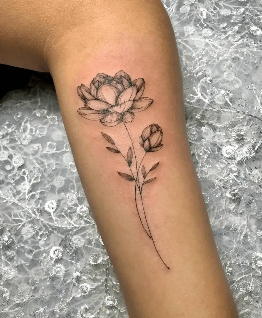 Black and Gray Lotus Flower Tattoo on Triceps