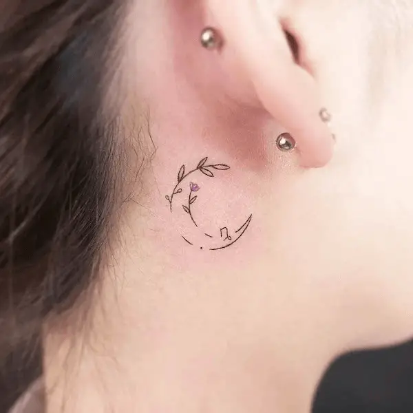 Fine-Line Crescent Moon Behind the Ear