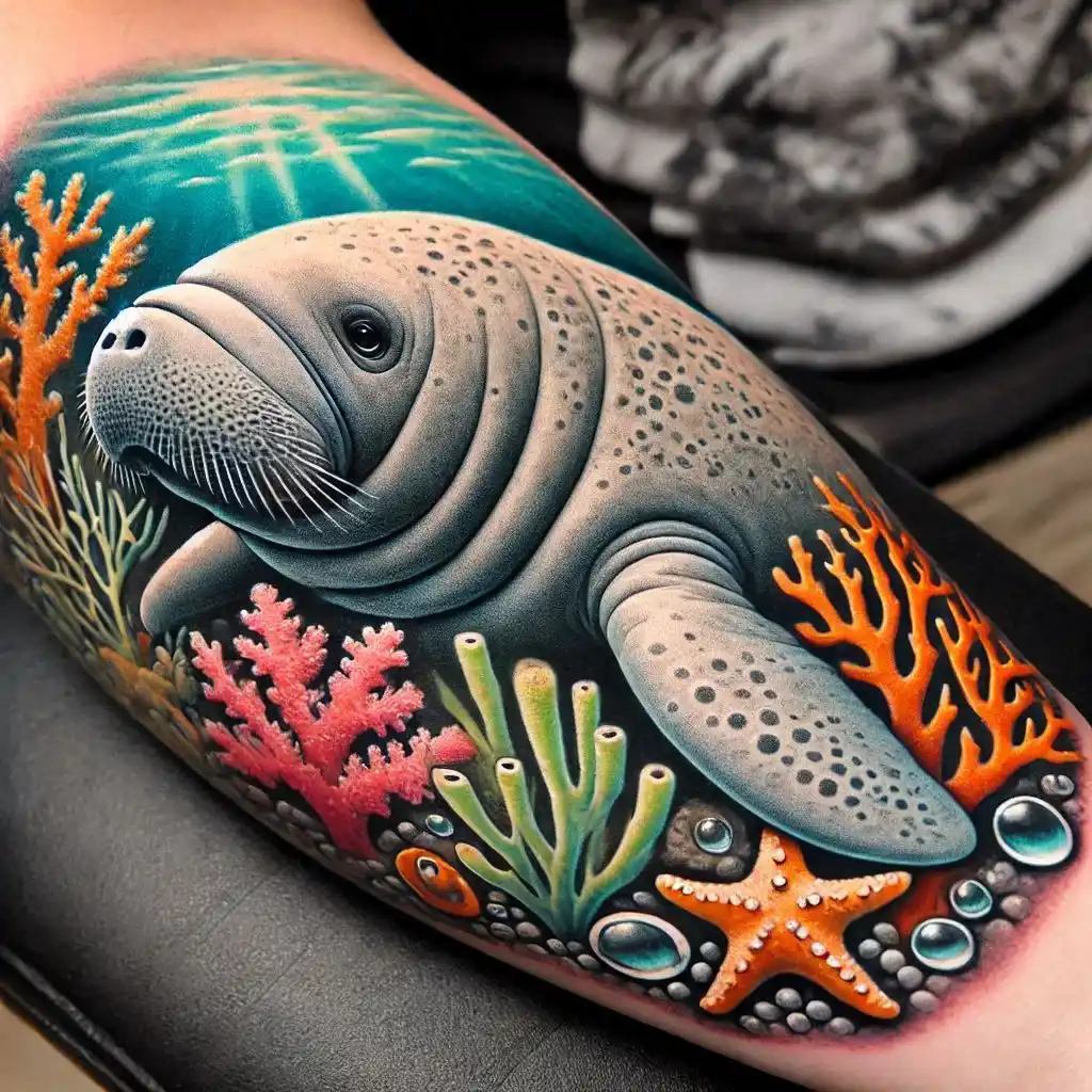 Manatee with Coral Reef