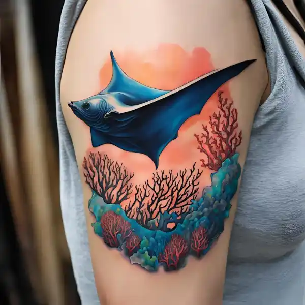 Manta Ray and Coral Reef