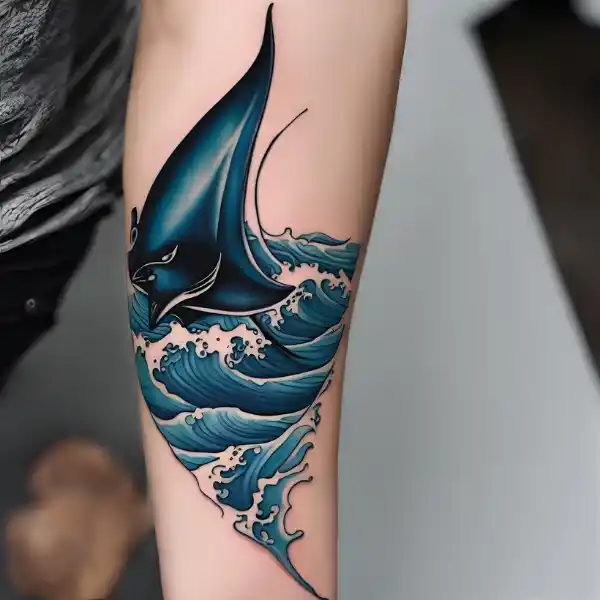 Manta Ray and Ocean Waves