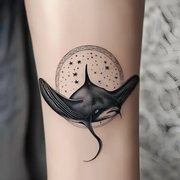 Manta Ray with a Moon and Stars